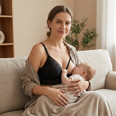 Maman porte son soutien gorge d allaitement Detenbra noir bébé tète