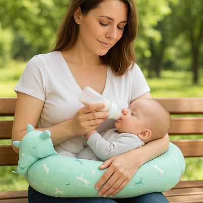 Maman donnant biberon bebe coussin allaitement Revplu parc