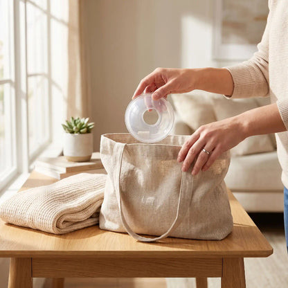 Une maman met sa coquille allaitement Shipresco dans son sac