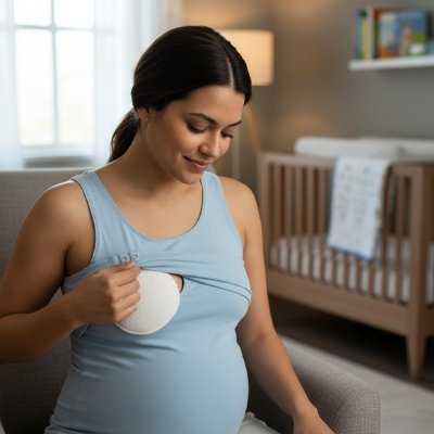Maman heureuse de son coussinet d'allaitement